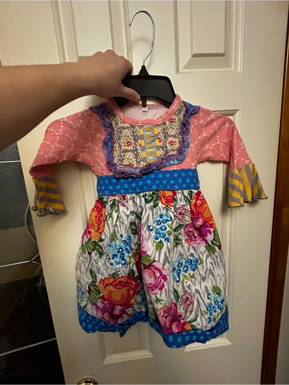 Colorful Floral Patchwork Girls Dress - Pink, Blue, Yellow